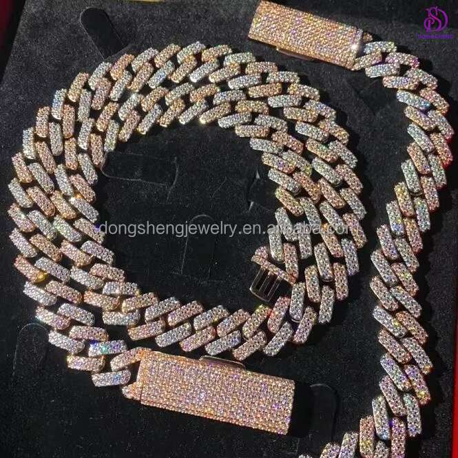 Pass the Diamond test Pen 12mm 13mm 14mm Fashion Jewelry Necklaces 925 Silver Iced Out Vvs Moissanite Diamond Cuban Link Chain