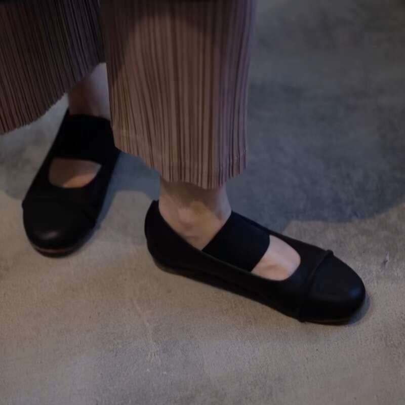 Genuine Leather Niche Classic Elastic Strap Mary Jane for Women Spring and Autumn New Versatile Flat Ballet Shoes