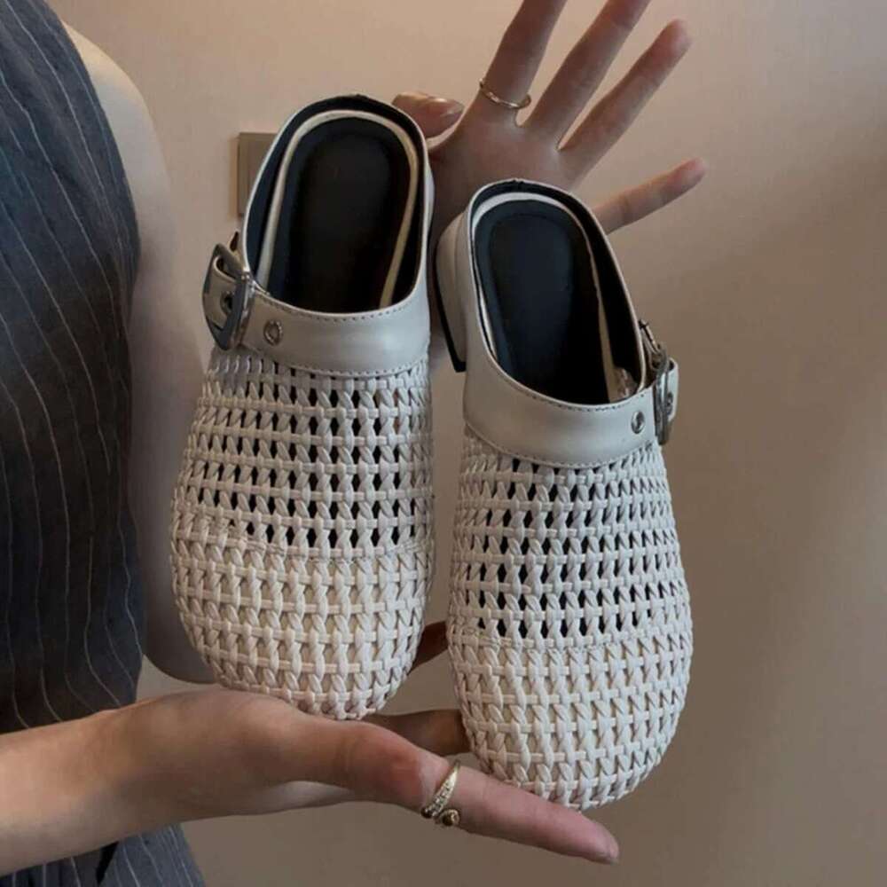 Cowhide Version ~ Niche Belt Buckle Closed Toe for Women Outdoor 2025 New Spring Summer Thick Sole Mules Sandals