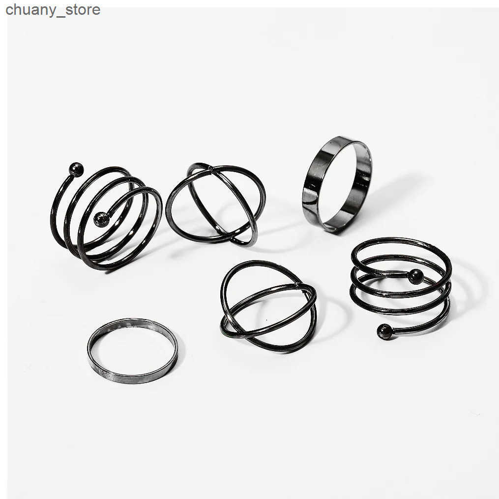 Minimalist Smooth Punk Gold Color Black Geometric Metal Rings for Women Girls Party Fashion Ring Sets Jewelry Gi z2505295F0U