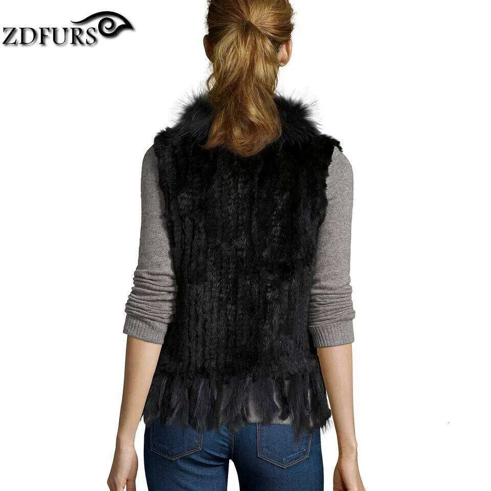 ZDFURS * high quality hot sale raccoon dog collar knitted vest rabbit fur waistcoat ZDKR-165005