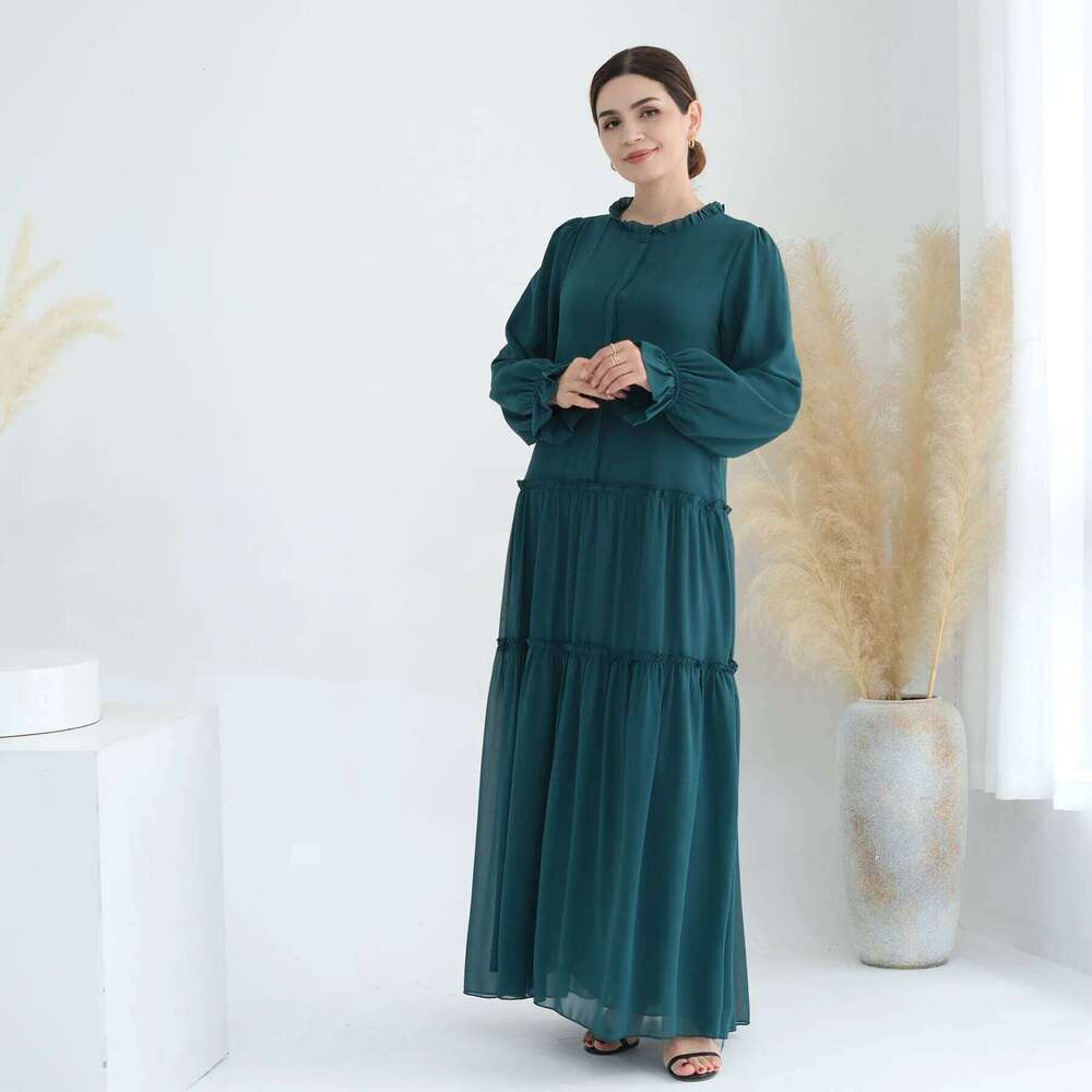 2024 New Solid Color Long Dress Muslim Women Modest Dresses Islam Clothing Elegant Ladies Party Abaya