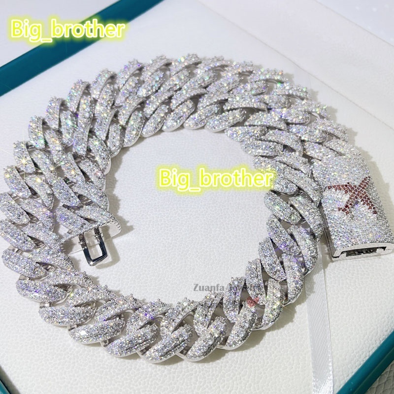 Hip Hop Buss Down Custom Clasp 20MM VVS Moissanite Iced Out Silver Cuban Link Chain