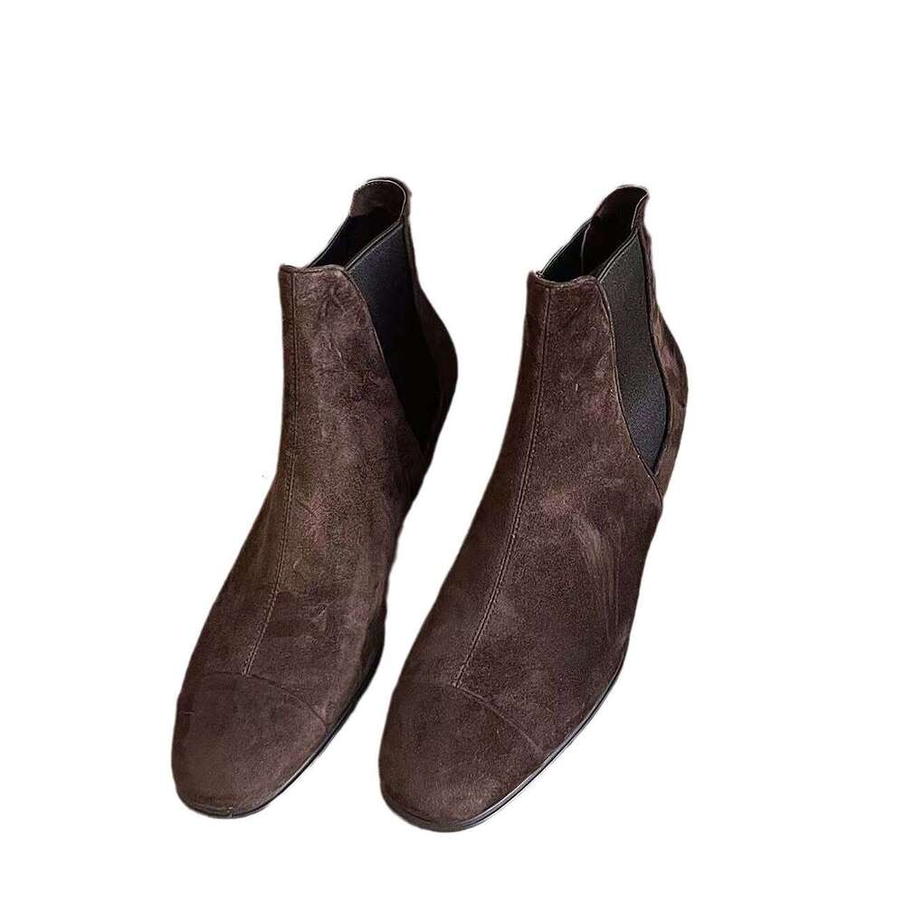 French Style Melard Short for Women 2024 Autumn Winter Fleece Lined Chunky Heel Round Toe Martin Chelsea Denim Boots