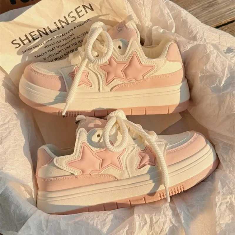 2024 New Korean Shoes Kawaii Pink Platform Sneakers Women Vintage Vulcanized Spring Summer Casual Tennis Female Flats Footwear XJ250529