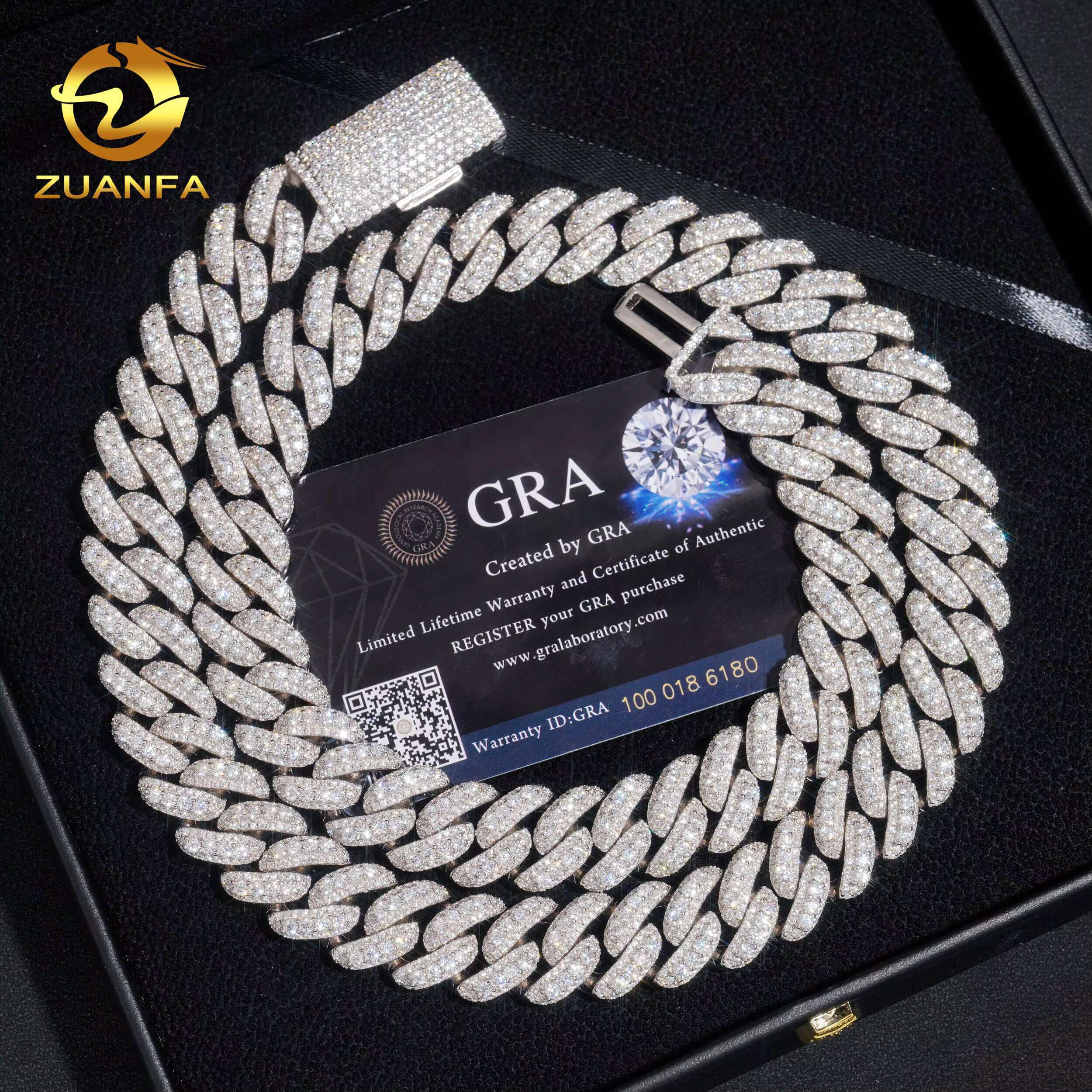 Zunfa Jewelry GRA Certificate Passed Diamond Tester 16mm Moon Shape Vvs Moissanite Cuban Link Chain Rapper Hip Hop Necklace