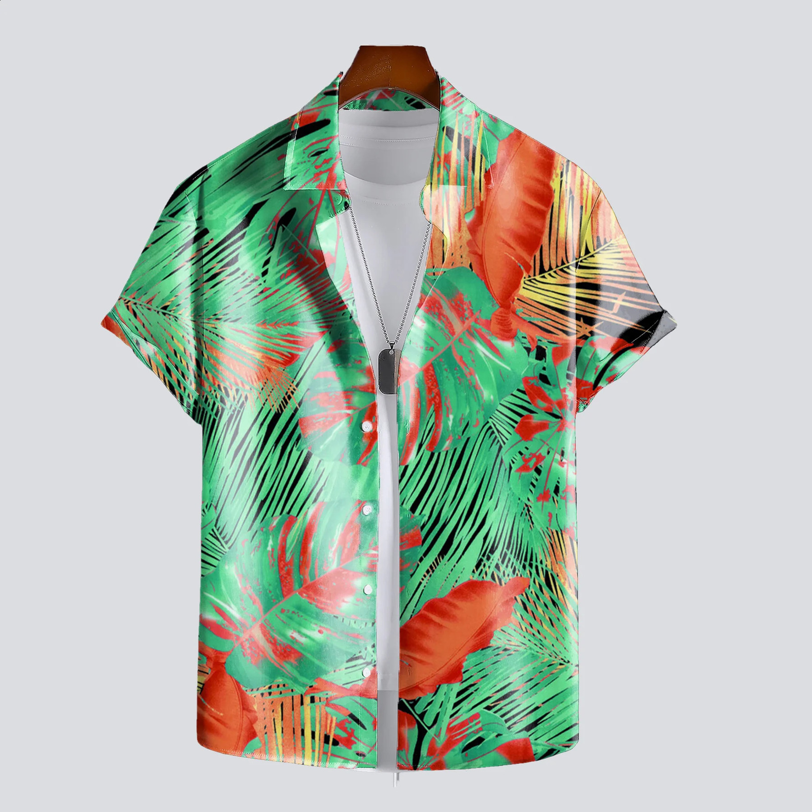 Mens Summer 3D Printed Hawaiian Landscape Graphic Hawaiian Shirt Casual Printed Floral Short Sleeve Hawaiian Tropical Top 250527