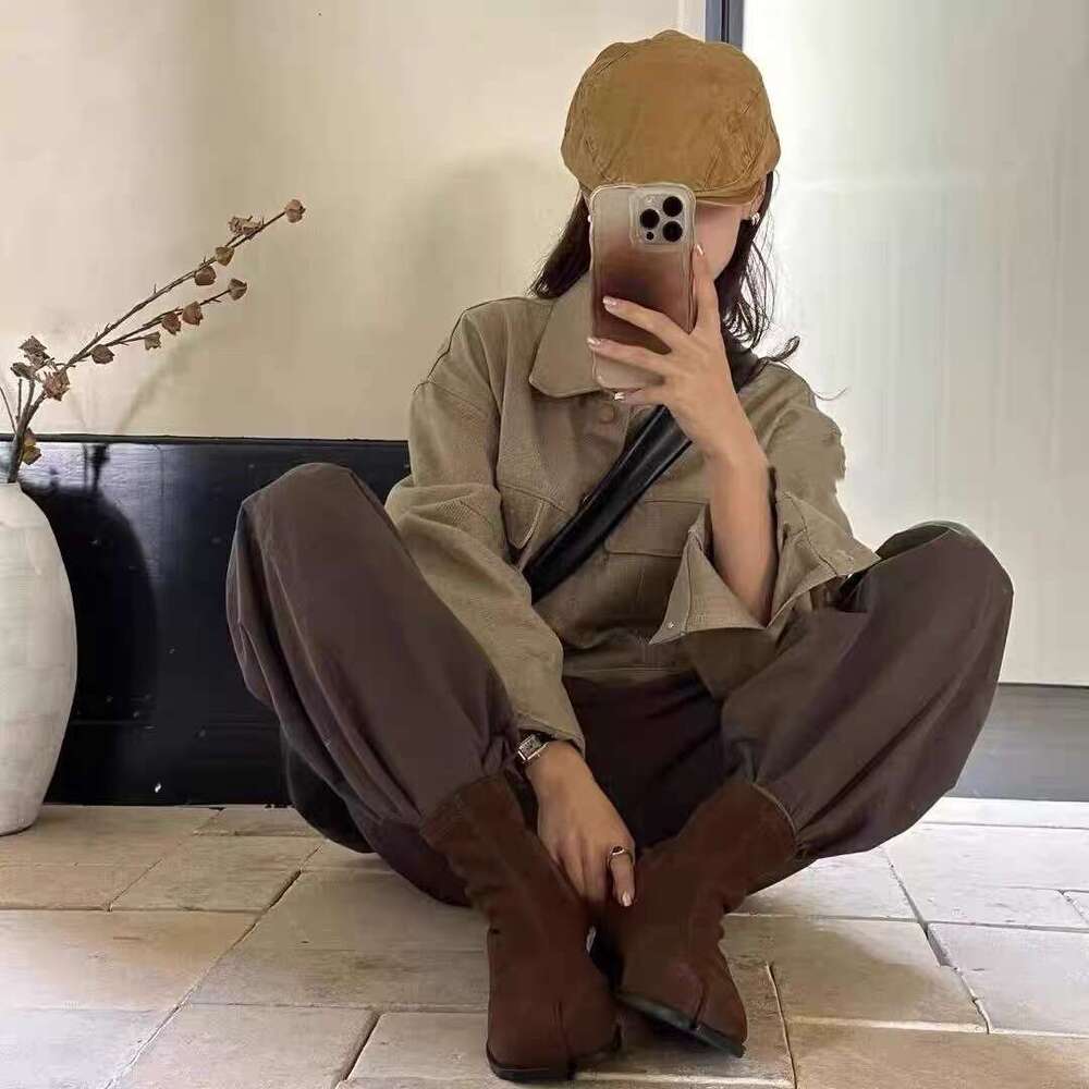Korean Style Niche Pig Trotter Shoes Split Toe Short for Women 2024 New Autumn Winter Versatile Flat Chelsea Martin Boots