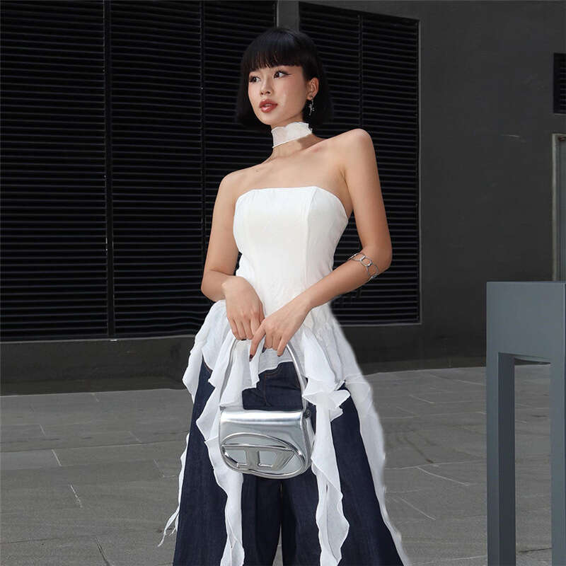 Summer Fashion Women's New Off-Shoulder Slim Tassel Tube Top Solid Color Versatile Camisole B5