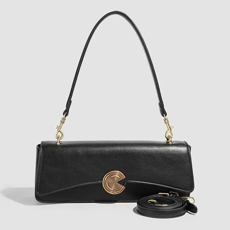 Genuine Leather Womens Baguette Bag y ner French Style Shoulder Cowhide Handbags Women Crossbody Rectangular Bags 250528