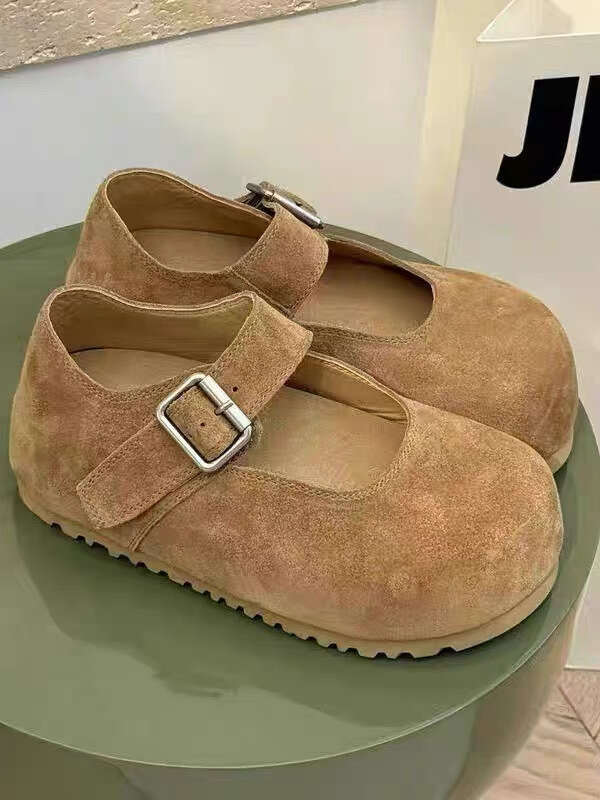 Cowhide Version ~ Korean Style Chunky Hidden Heel Shallow Mouth One-Strap Single for Women 2025 Spring Summer Mary Jane Shoes