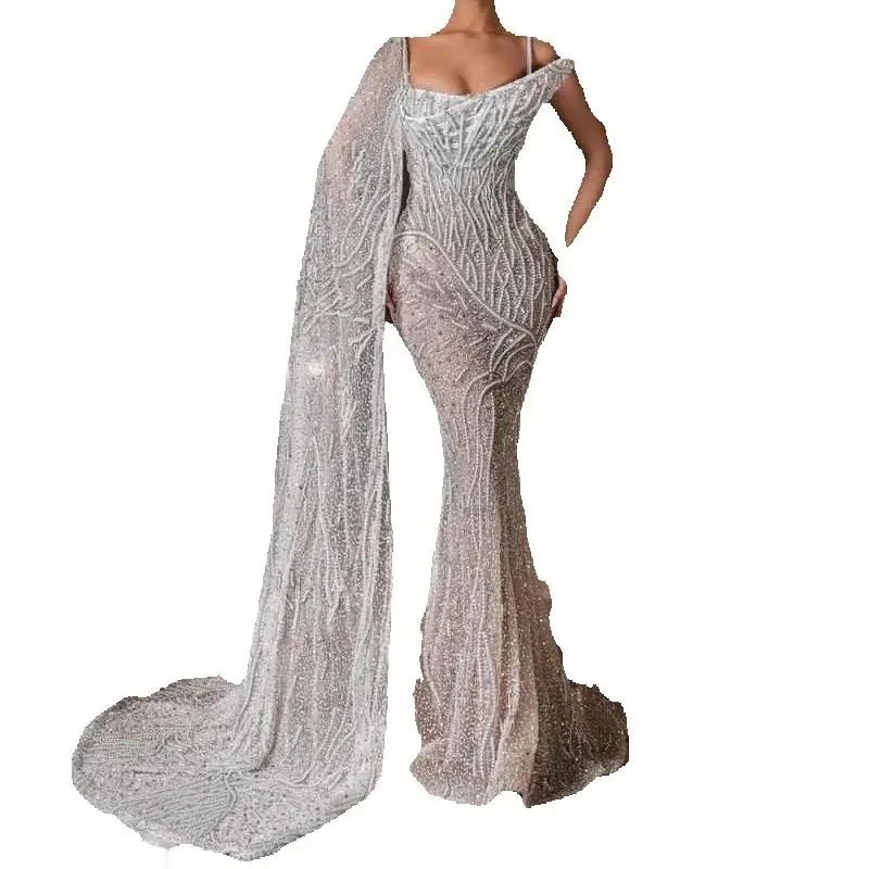 Glitter Pearls Wedding Dress Sparkly Sequined Lace Mermaid Bridal Gown Fashion One Shoulder Beaded Bride Dresses Customized