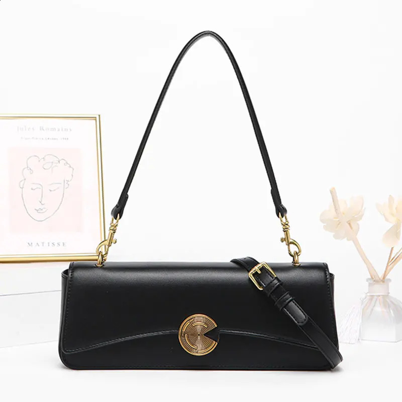 Genuine Leather Womens Baguette Bag y ner French Style Shoulder Cowhide Handbags Women Crossbody Rectangular Bags 250528