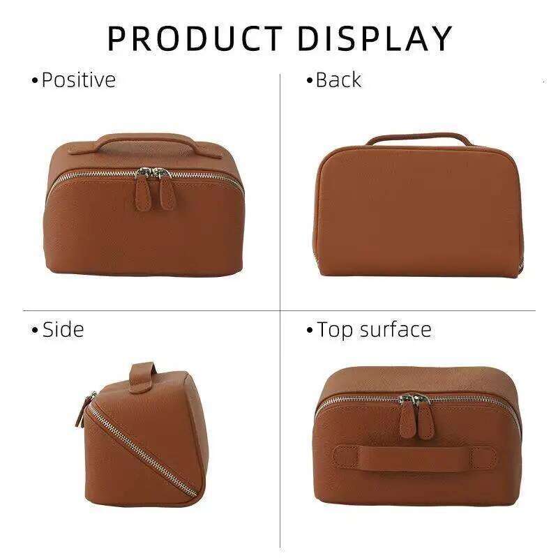 2024 New Head Layer Cowhide Wash Travel Portable Storage Bags Large Capacity Genuine Leather Cosmetic Pack Skincare Bag