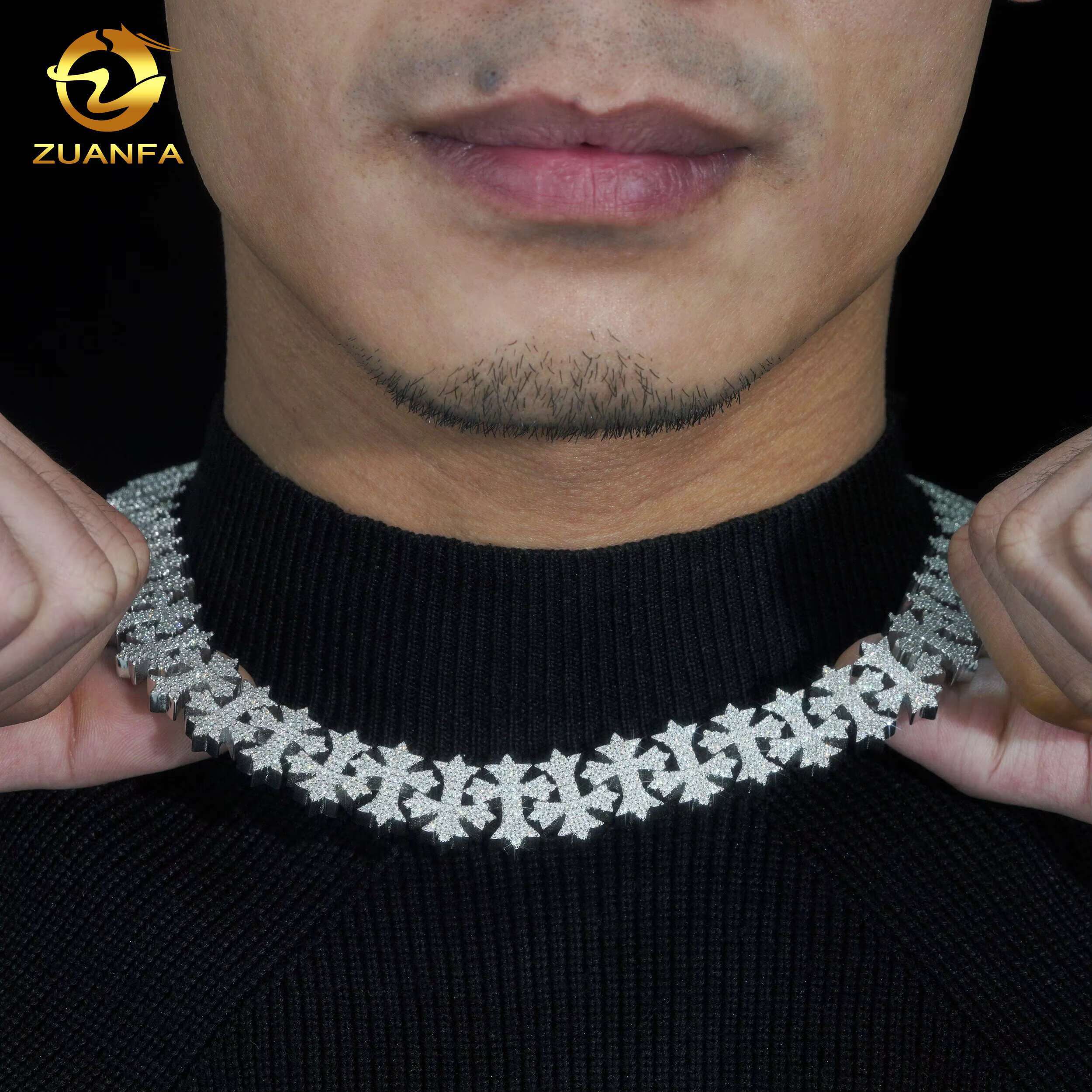 Zuanfa Jewelry Solid 925 Silver 18MM Pass Diamond Tester Iced Out Cross Charm Moissanite Chain for Men