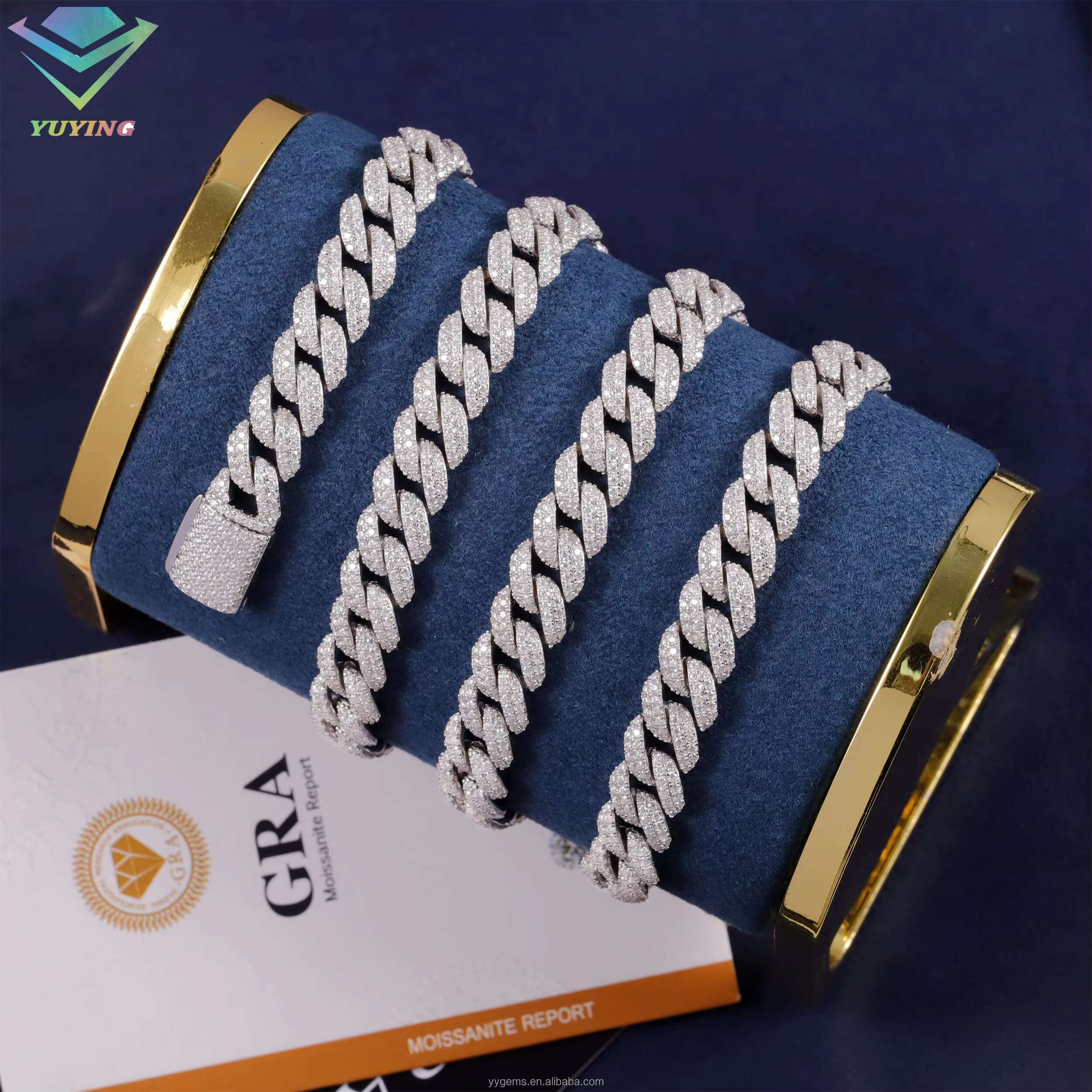 Best Selling Full Ice Out Mossanite Cuban Chain 2rows 9mm 925 Solid Silver Chain Men Necklace VVS Moissanite Cuban Link Chain