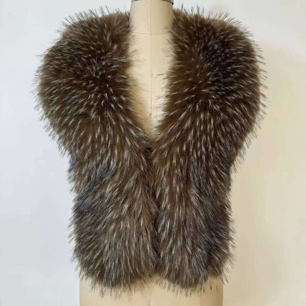 Streetwear New Faux Raccoon Vest Women Fuax Fur Halter Top vest with slides
