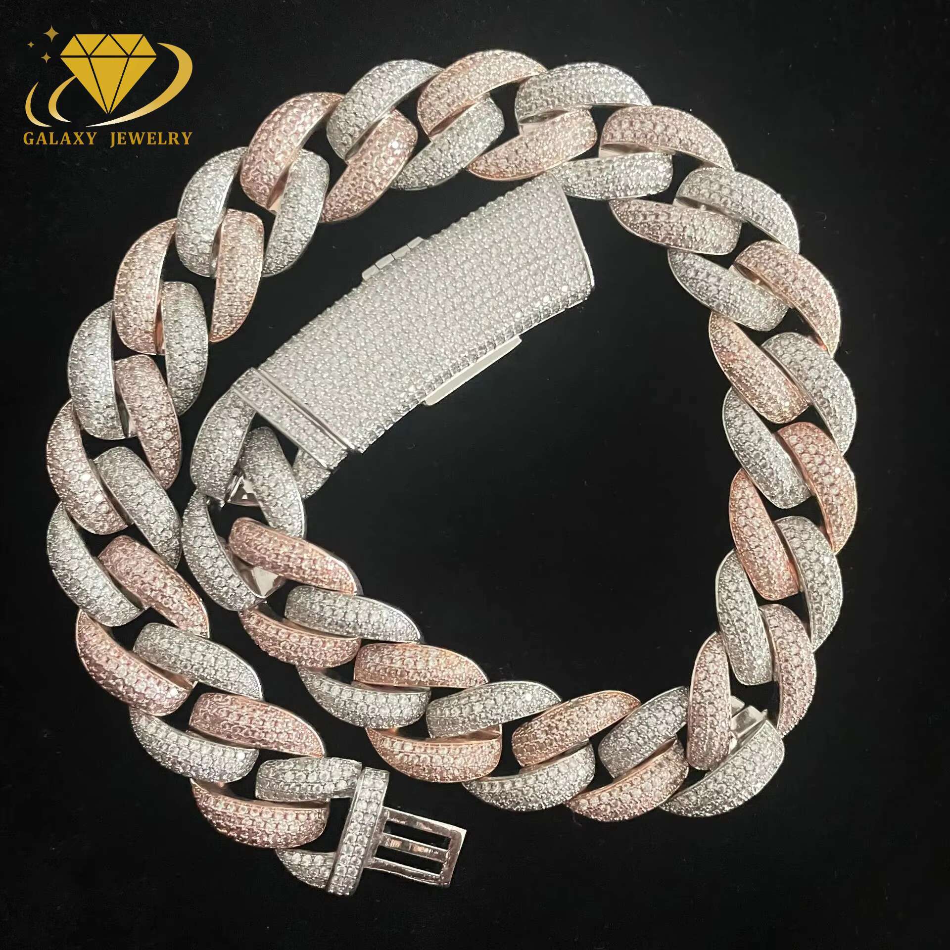 Hip Hop Thick Cuban Link Chain Heavy 20mm Two Tone Miami Iced Out Moissanite Diamond 925 Sterling Silver Cuban Necklace for Men