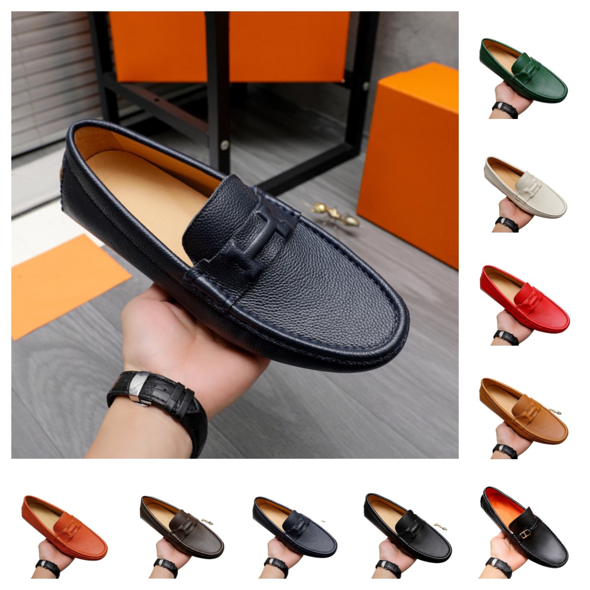 2025 High Quality Genuine Leather Men Designer Loafers Shoes Italian Soft Moccasins Men Loafers Fashion Luxury Brand Men Flats Comfy Driving Shoes Big Size 38-46
