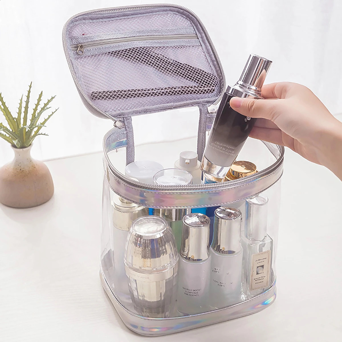 Transparent PVC Portable Cosmetic Bag Waterproof Toiletry Travel Bag 250528