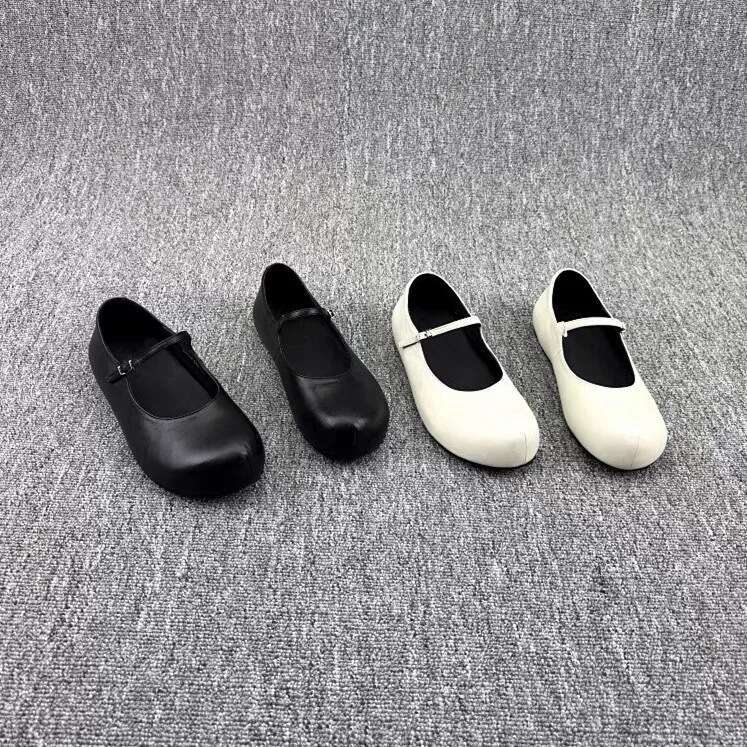 Genuine Leather Korean Style Chunky Hidden Heel Buckle Strap Single for Women 2025 New Spring Summer Mary Jane Flat Shoes