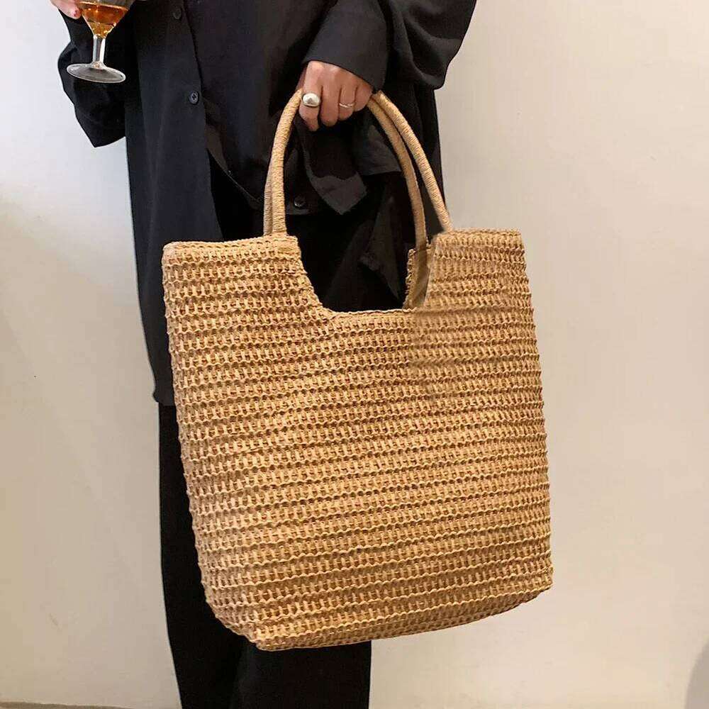 Women Straw Hobo Large Capacity Crochet Beach Zipper Closure Weaving Travel Handbag Ladies Summer Daily Bag
