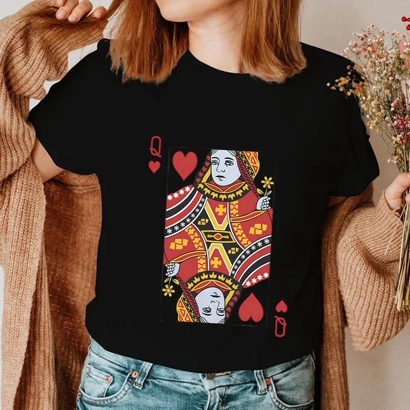 Playing Cards Heart K/Q Graphic T Shirts Couples Y2k Fashion Queen King Tees Harajuku Funny Boyfriend Girlfriend Tee Loves Shirt