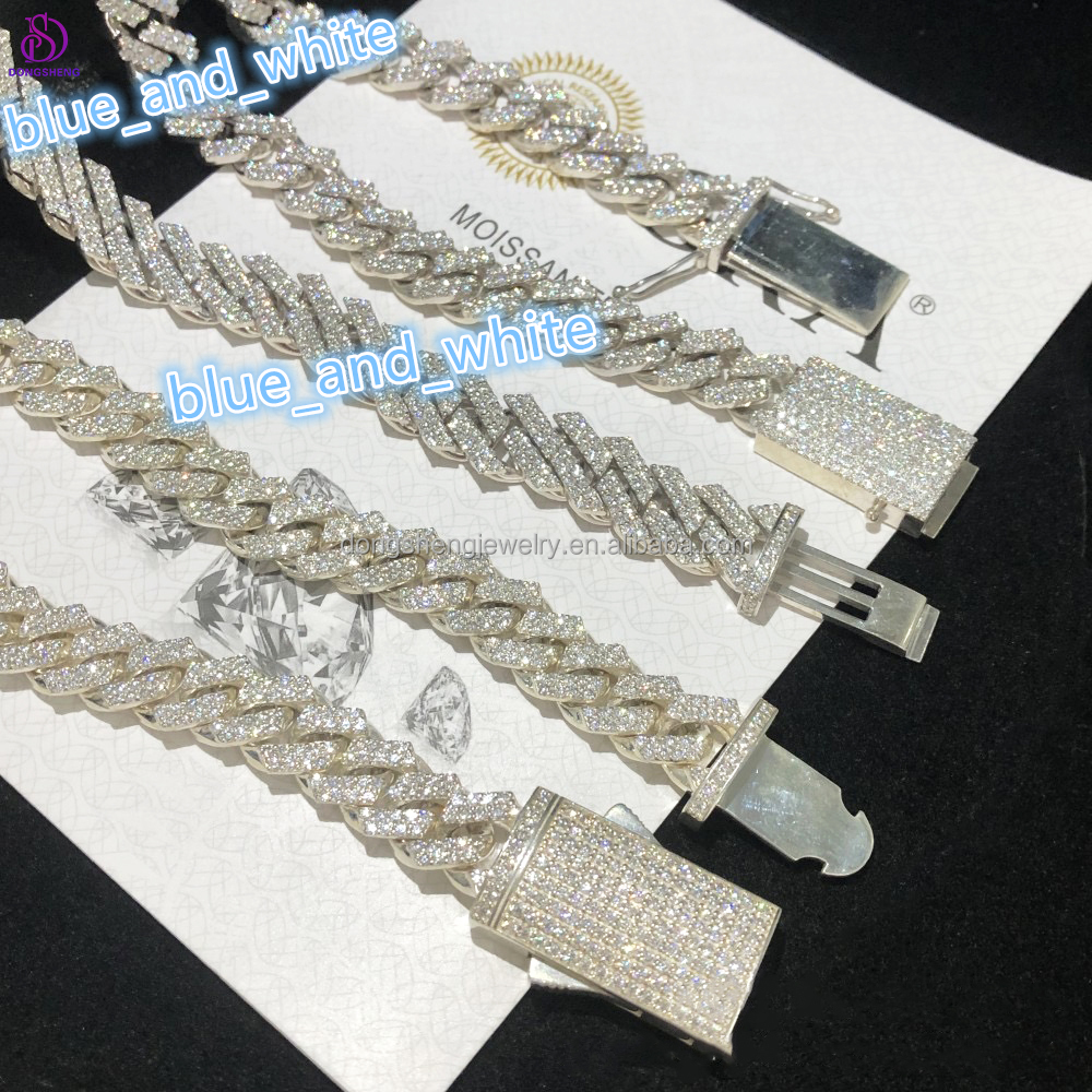 925 Sterling Silver 10mm 12mm 13mm Fashion Jewelry Necklaces Hip Hop 2 Row Iced Out VVS Diamond Moissanite Cuban Link Chain