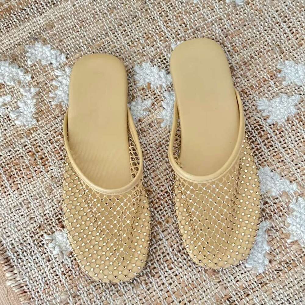 Sheepskin Version ~ French Niche Fishnet Cap Half Slippers for Women 2025 New Summer Outdoor Flat Round Toe Sandals