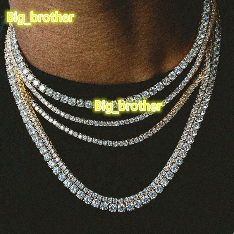 Factory Customize 925 Sterling Silver With Gold Plated 5mm Moissanite Necklace Tennis Chain Hip Hop Tennis Necklace for Men
