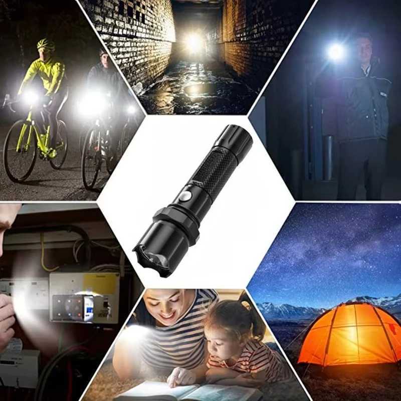 USB Rechargeable Flashlight LED 3 Gears Battery Torch Lantern for Outdoor Waterproof Camping Fishing Hiking Lighting Lamp XJ250529
