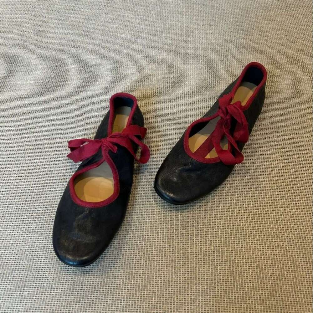 Genuine Leather French Style Color Block Lace-up Ballet Flats Women 2025 Spring Festival New Versatile Flat Mary Jane Shoes