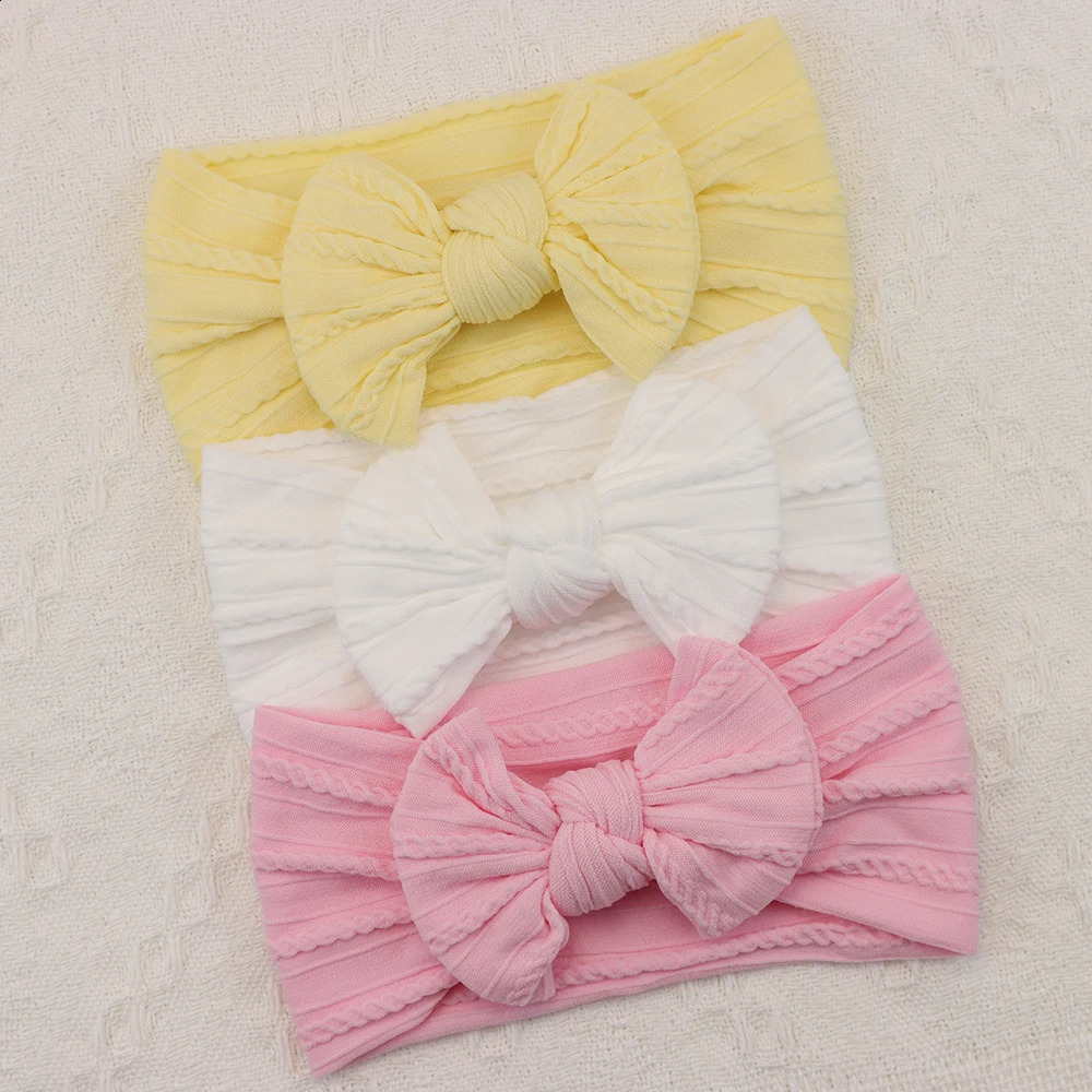 3Pcs Knit Bows Baby Headbands Lot born Baby Girl Headband Set Elastic Nylon Children Turban Kids infant Baby Hair Accessories 250529