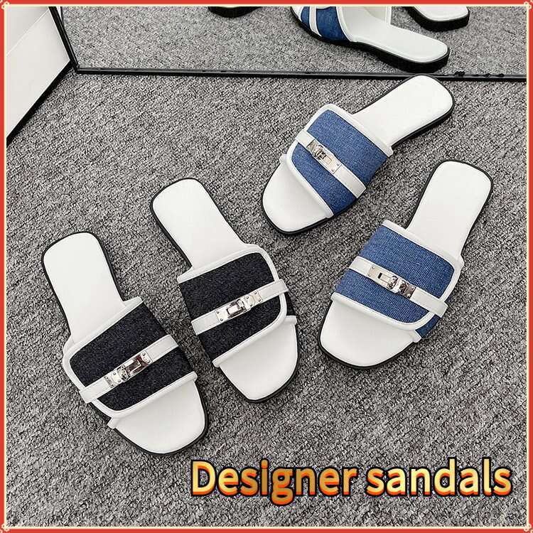 Metal Buckle Plus Size Women's Shoes Designer Sandals Low Heel Sandals, Women's Outdoor Wear 2025 Summer New Square Headed Flat Slippers For