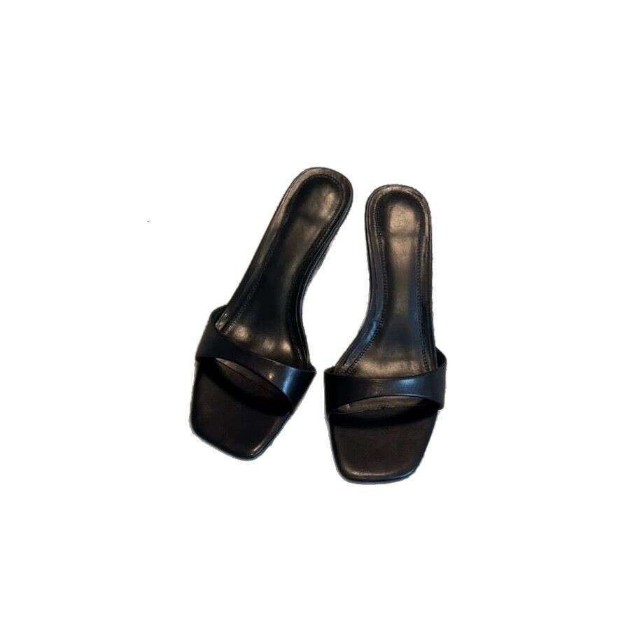 Genuine Leather French Style High Heel Square for Women Outdoor 2025 New Summer Open Toe Stiletto Sandals