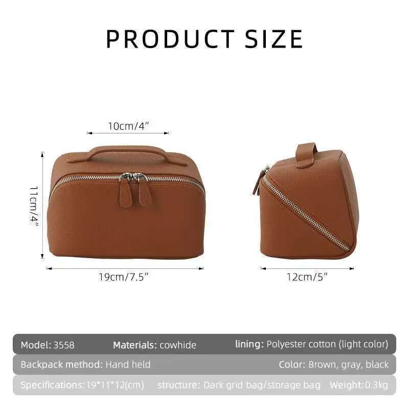 2024 New Head Layer Cowhide Wash Travel Portable Storage Bags Large Capacity Genuine Leather Cosmetic Pack Skincare Bag