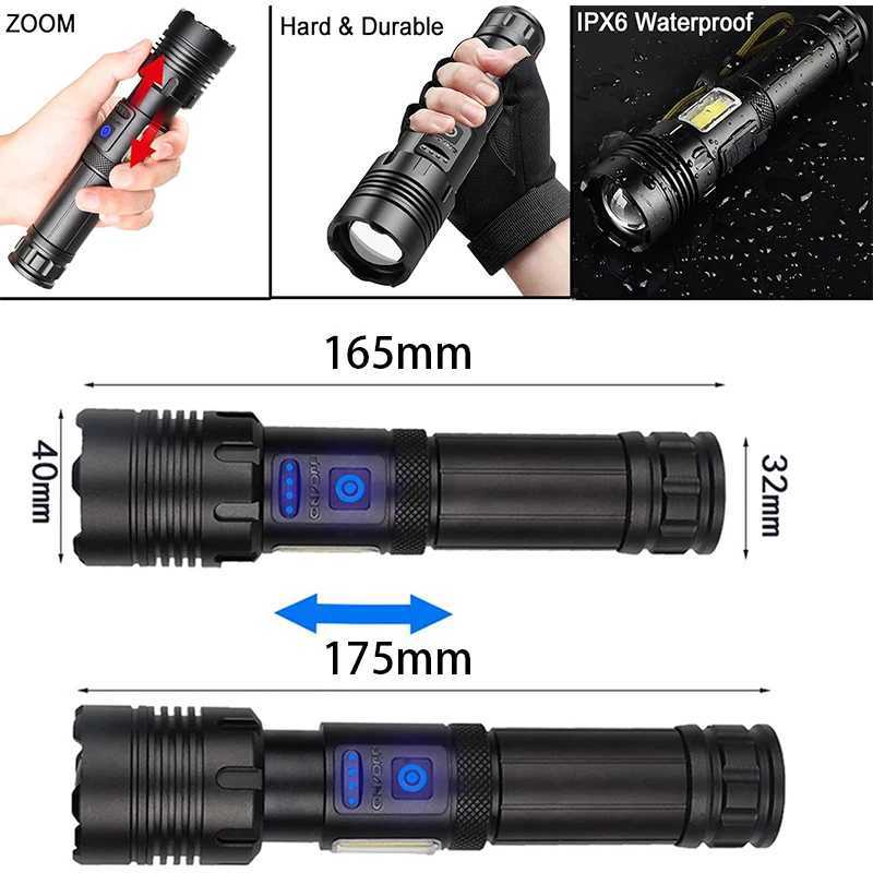 Super Powerful LED Flashlights High Power Rechargeable Torch Light with Built-in Battery for Fishing Hunting Camping LanternXJ250529