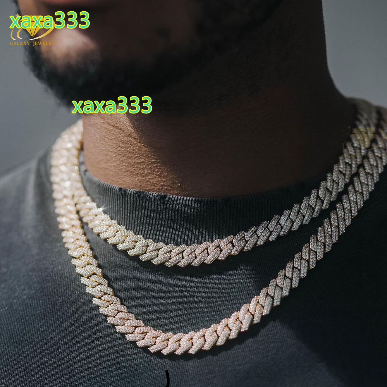 Hip Hop 925 Solid Silver 18K Gold Plated 2 Rows Moissanite Diamond Iced Out 12mm Cuban Link Chain Necklace Bracelet Rapper Men