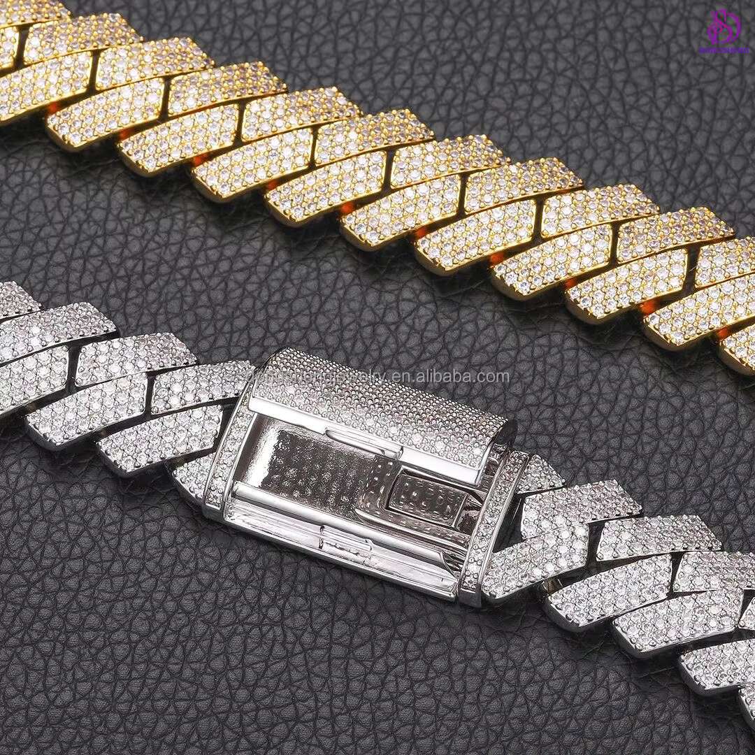 Pass Diamond Tester 925 Silver Fashion Jewelry Hip Hop Necklaces 14/15/16mm 3Rows VVS Moissanite Diamond Cuban Link Chain
