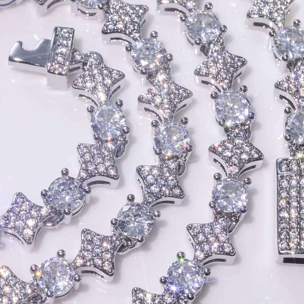 NUOYA Hiphop Custom Star Shape Round Cut Shiny VVS Moissanite 6mm Sterling Sier Tennis Chain Women's Fine Jewelry