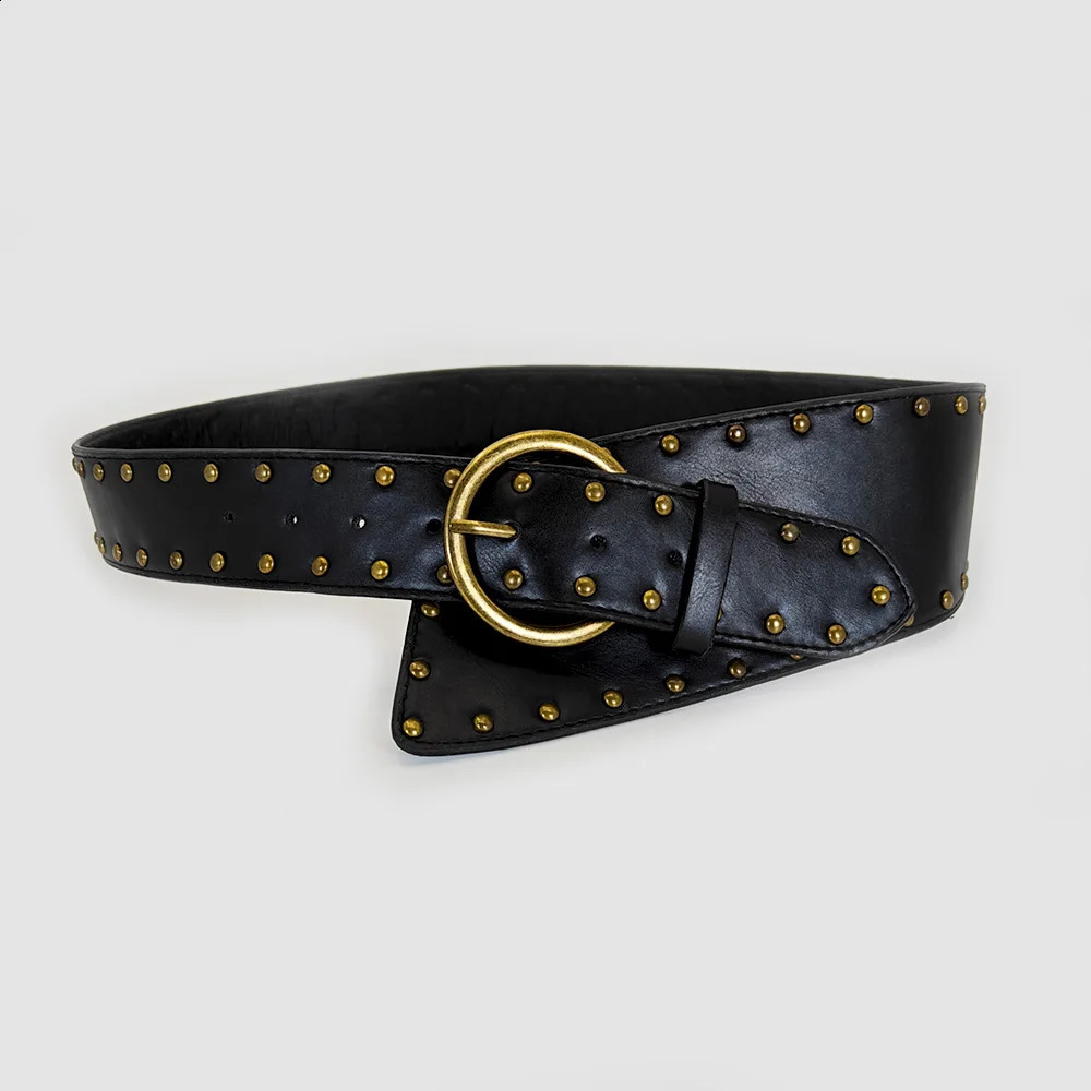 Western Cowboy Cowgirl Corset Leather belt for Women Punk Gothic decorative Wild Waistband Female womens retro rivet wide belt 250523