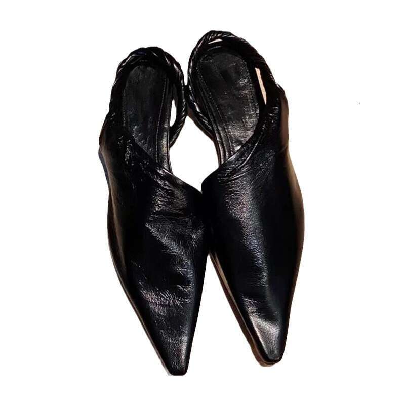 Genuine Leather Niche Mules Closed Half Slippers Women Summer New Fashion Pointed Toe Back Strap Sandals Slides