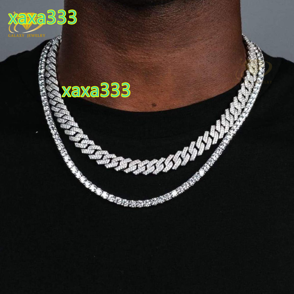 Classic Iced Out Cuban Chains VVS Moissanite Diamonds Hiphop Boys 2 Rows 925 Sterling Silver Thick Cuban Link Necklace Rappers