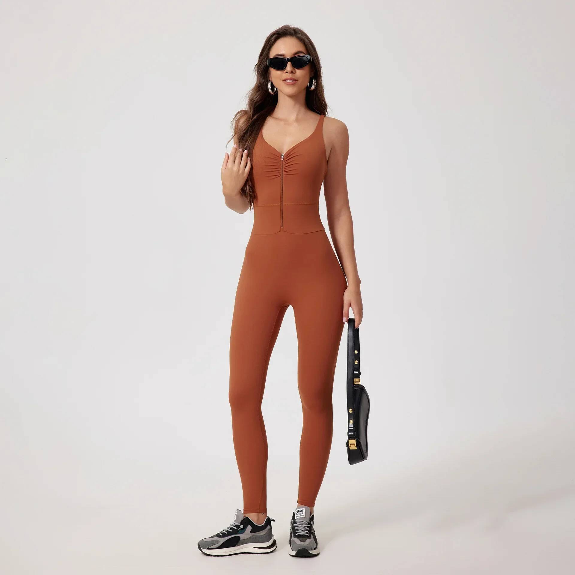 Seamless Yoga Jumpsuits Sports Fiess Hip-lifting Skinny Backless Zipper Winter Workout Gym Leggings Sportswear for Women