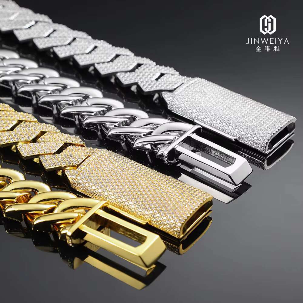 20MM 3-Row VVS Moissanite Diamond Hip-Hop Necklace Fashionable 925 Silver Iced Out Cuban Link Chain