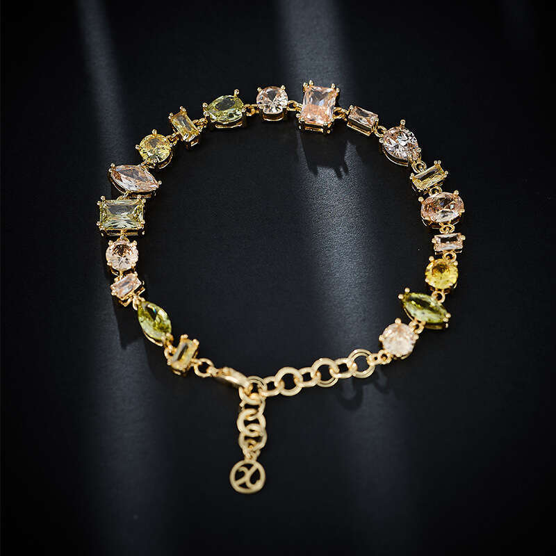 New Copper Inlaid Zircon Bracelet for Women Fashion Hip-Hop Jewelry Colorful Square High-End Feel