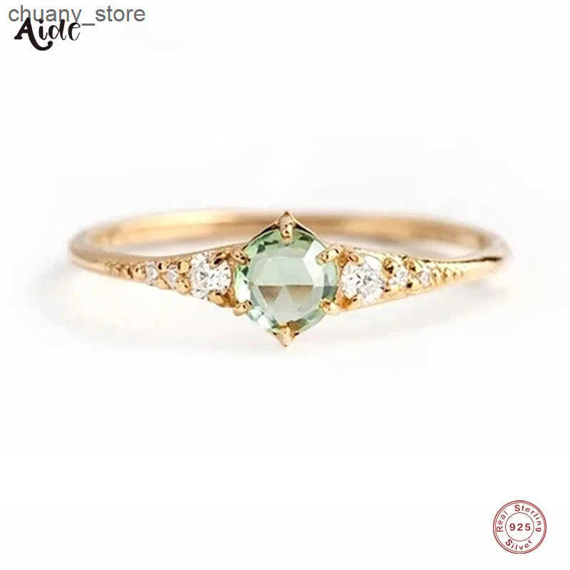 Aide 925 Sterling Silver Fresh Mint Green Zircon Rings For Women Minimalist Crystal Thin Slim Stackable Finger Rings Jewelry z25052988M4