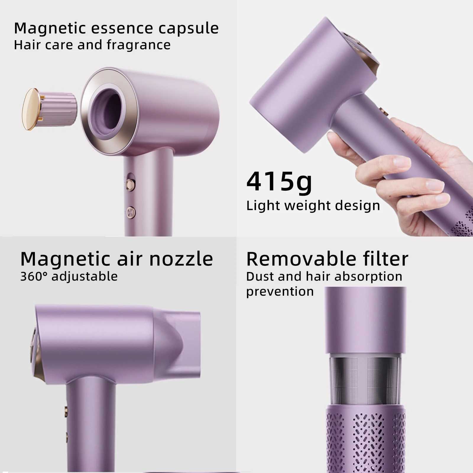 Tinsol Hair Dryer 500 Million Plasma Professional 130000RPM High Speed Brushless Motor Blow Dryer Fragrance Home TravelXJ250528
