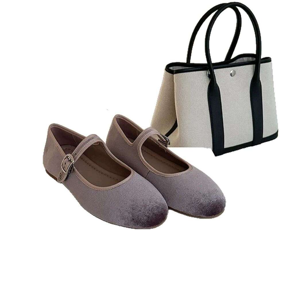 Genuine Leather Velvet French Style Shallow Round Toe One-Strap Mary Jane Shoes for Women 2025 Spring Ballet Flats