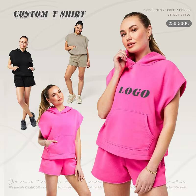 High-Quality Logo Summer Gym Workout Tailored Hoodie 2-Piece Shorts Set Sportswear Jogger Women's Tracksuit